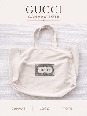 Gucci Canvas Tote Bag Ivory Logo Shopper Large Everyday Carryall